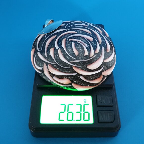 3’’ Bold Unique Vintage 925 Sterling Silver Seashell Inlay Rose Pendant – 26.36g - Picture 13 of 13